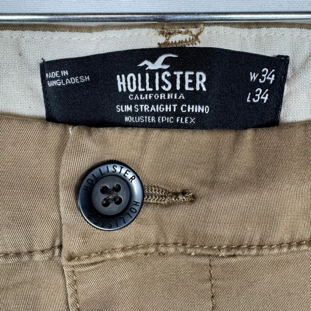 Hollister Mens Slim Straight Chino Pants‎ Epic Flex Khaki Size 34x34
